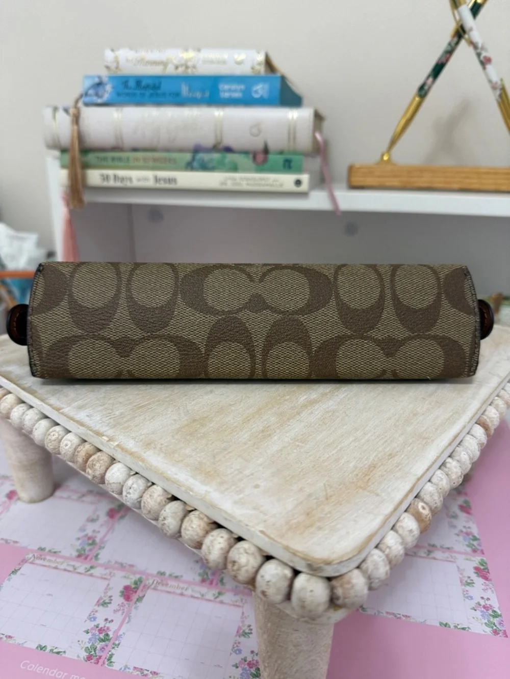 Coach Brown Signature Canvas Pencil Case with Gold Zipper - Picture 2 of 8